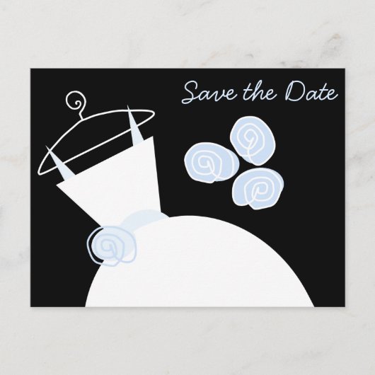 Trouwjurk Blauw Save the Date zwart horizontaal Aankondigingskaart (Voorkant)