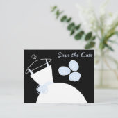 Trouwjurk Blauw Save the Date zwart horizontaal Aankondigingskaart (Staand voorkant)