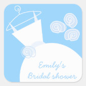 Trouwjurk Blauw 'Vrijgezellenfeest' sticker vierka (Voorkant)