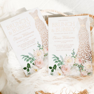 Trouwjurk & Bloemen Brunch & Bruisende Bruidsuitno Folie Uitnodiging
