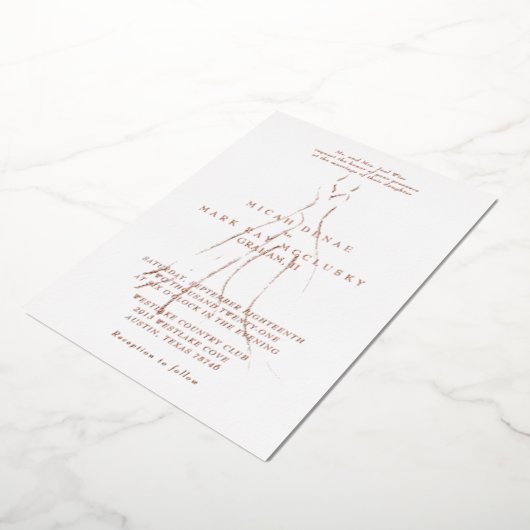 Trouwjurk bruid ouders bruiloft Roos goud Folie Uitnodiging (Gedraaid)