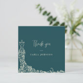 Trouwjurk bruidsmeisjesfeest bloemendesign bedankkaart (Staand voorkant)