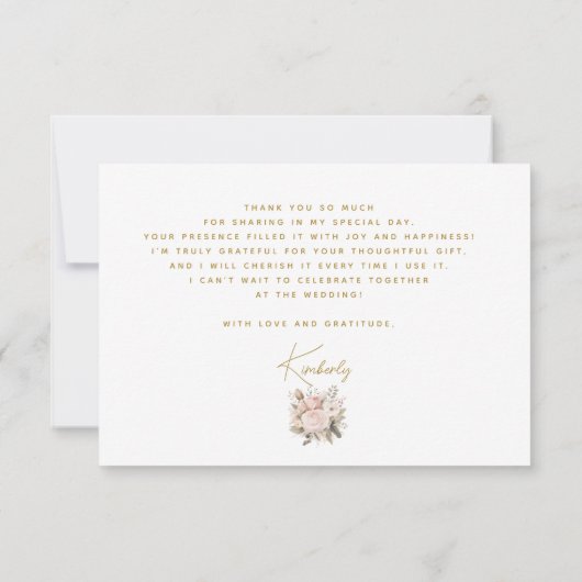 Trouwjurk Bruine Bloemen Bruidsjurk Bruidsmeisjesf Bedankkaart (Achterkant)