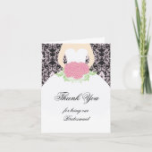 Trouwjurk, damast, bloemen Trouwen Dank u Bedankkaart (Voorkant)