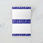 Trouwjurk, damast op koninklijk blauwe bedankkaart (Binnen)