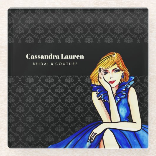 Trouwjurk Donker Koningsblauwe Cocktailjurk Zwart  Glazen Onderzetter (Voorkant)