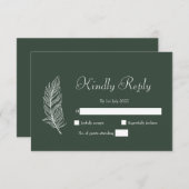 Trouwjurk donkergroen en wit eenvoudig RSVP kaartje (Voorkant / Achterkant)