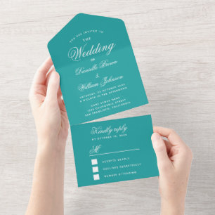 Trouwjurk Elegant Schrift Calligrafie Blauw RSVP All In One Uitnodiging
