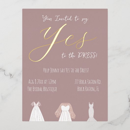 Trouwjurk Folie Uitnodiging 'Say Yes To The Dress' (Voorkant)