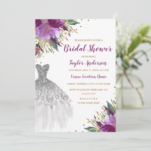 Trouwjurk Glitter Amethyst Vrijgezellenfeest Kaart (Staand voorkant)