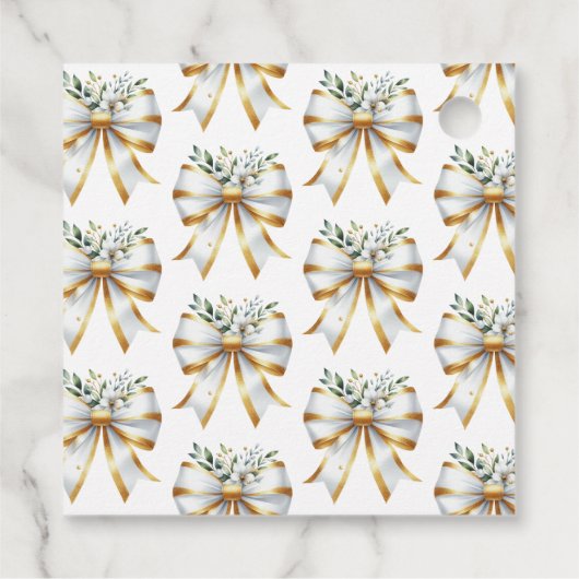 Trouwjurk Gouden Witte Boog Bloemige Bruidsdouche Bedankjes Labels (Achterkant)