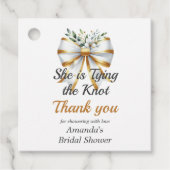 Trouwjurk Gouden Witte Boog Bloemige Bruidsdouche Bedankjes Labels (Voorkant)