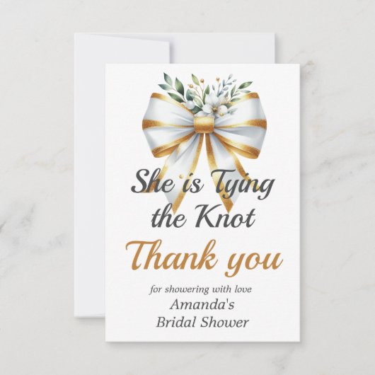 Trouwjurk Gouden Witte Boog Bloemige Bruidsdouche Bedankkaart (Voorkant)