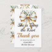 Trouwjurk Gouden Witte Boog Bloemige Bruidsdouche Bedankkaart (Voorkant / Achterkant)