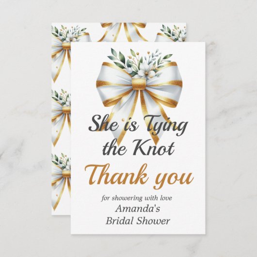 Trouwjurk Gouden Witte Boog Bloemige Bruidsdouche Bedankkaart (Voorkant / Achterkant)