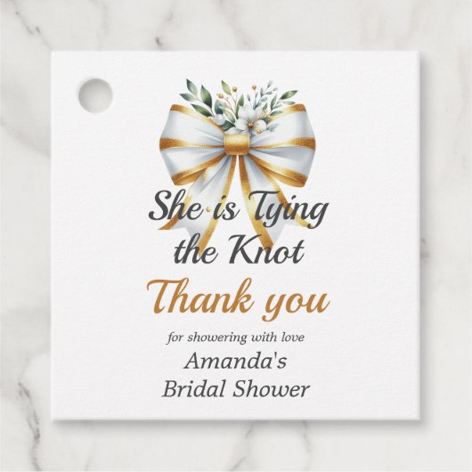 Trouwjurk Gouden Witte Strik Bloemige Bruidsmeisje Bedankjes Labels (Voorkant)