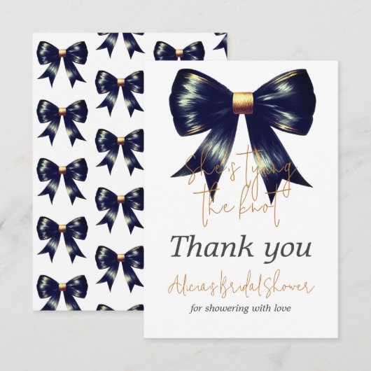 Trouwjurk Gouden Zwarte Strik Bruidsfeest Bedankkaart (Voorkant / Achterkant)