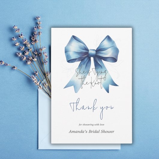 Trouwjurk iets blauw lint bruidsmeisjesfeest bedankkaart