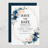 Trouwjurk in Navyblauw Roze Roos Boho Stijl Save The Date (Voorkant / Achterkant)