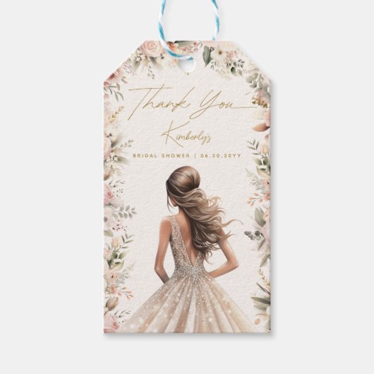 Trouwjurk jurk Floral Vrijgezellenfeest Favor Cadeaulabel (Voorkant)