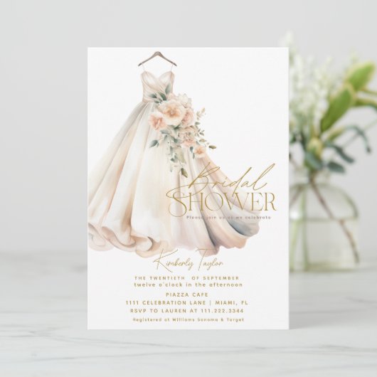 Trouwjurk jurk roze bloemig Vrijgezellenfeest Kaart (Staand voorkant)