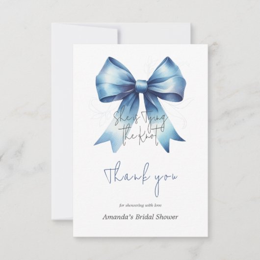 Trouwjurk Knoop De Knoop Iets Blauws Boog Bruidsfe Bedankkaart (Voorkant)