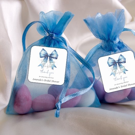 Trouwjurk Knoop Something Blue Boog Bruidsfeest Vierkante Sticker