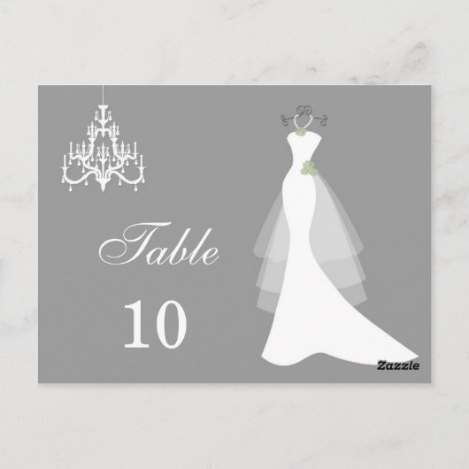 Trouwjurk, kroonluchter op grijs Tafelnummer (Achterkant)