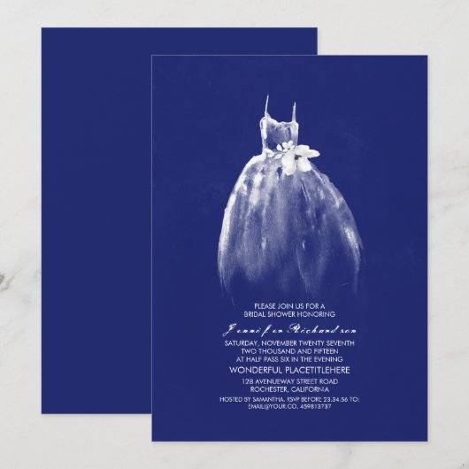 Trouwjurk Marine Bruids Douche Uitnodigingen (Voorkant / Achterkant)