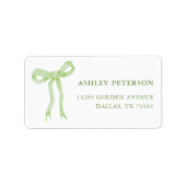 Trouwjurk met groene strik bruidsdouche  etiket (Voorkant)