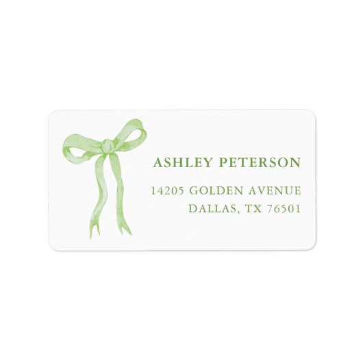 Trouwjurk met groene strik bruidsdouche  etiket (Voorkant)