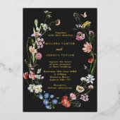 Trouwjurk met Hollandse bloemen & vlinders in goud Folie Uitnodiging (Voorkant)