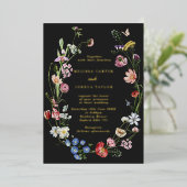 Trouwjurk met Hollandse bloemen & vlinders in goud Folie Uitnodiging (Staand Voorkant)