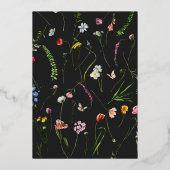 Trouwjurk met Hollandse bloemen & vlinders in goud Folie Uitnodiging (Achterkant)