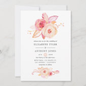 Trouwjurk met Pastel Roze Bloemen en Kant Kaart (Voorkant)