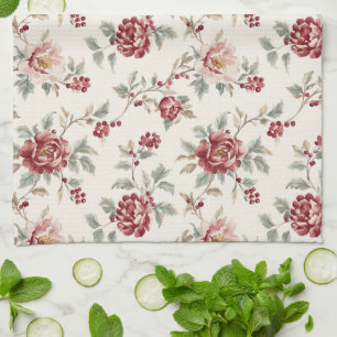 Trouwjurk met Rode Crème Bloemen Pretty Chic Theedoek
