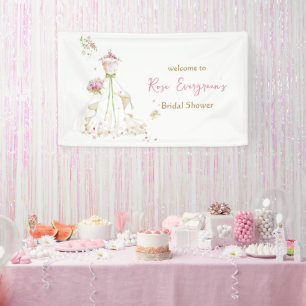 Trouwjurk met roze bloemen op maat gemaakt spandoek