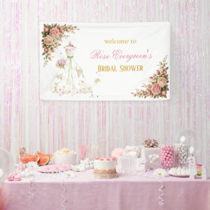 Trouwjurk met roze bloemen op maat gemaakt spandoek