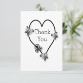 Trouwjurk met zwart-wit vlindermotief hartontwerp bedankkaart (Staand voorkant)