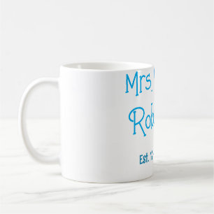 Trouwjurk mevrouw voeg naam datum toe blauw hart w koffiemok