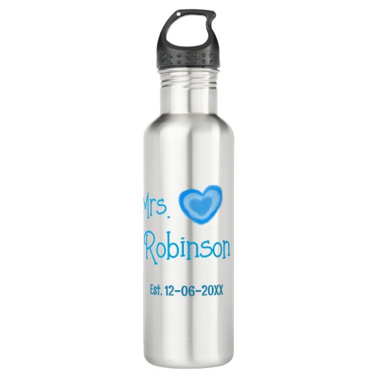 Trouwjurk mevrouw voeg naam datum toe blauw hart w waterfles  (Voorkant)