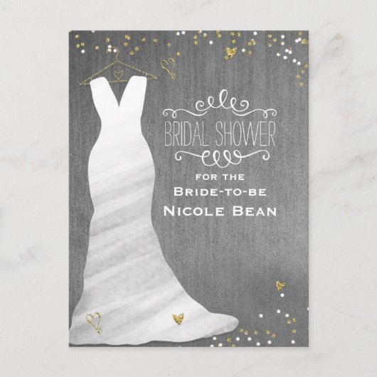 Trouwjurk Modern Glam & Heart Confetti Bridal Uitnodiging Briefkaart (Voorkant)