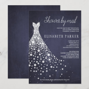 Trouwjurk Navy Blue Chalkboard Douche per post Kaart