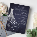 Trouwjurk Navy Blue Chalkboard Virtual Shower Kaart<br><div class="desc">Witte glanzende glitter schitteren diamanten trouwjurk op een donkere middernacht marine blauw krijtbord achtergrond maken van een eenvoudige moderne elegante verandering van plannen bruids douche uitnodiging.</div>