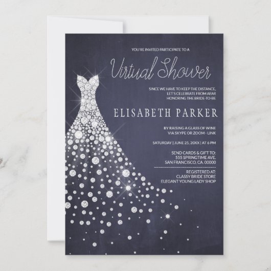 Trouwjurk Navy Blue Chalkboard Virtual Shower Kaart (Voorkant)