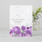 Trouwjurk Paarse Lavendel Bloemige Bruidsmeisjes Folie Uitnodiging (Staand Voorkant)