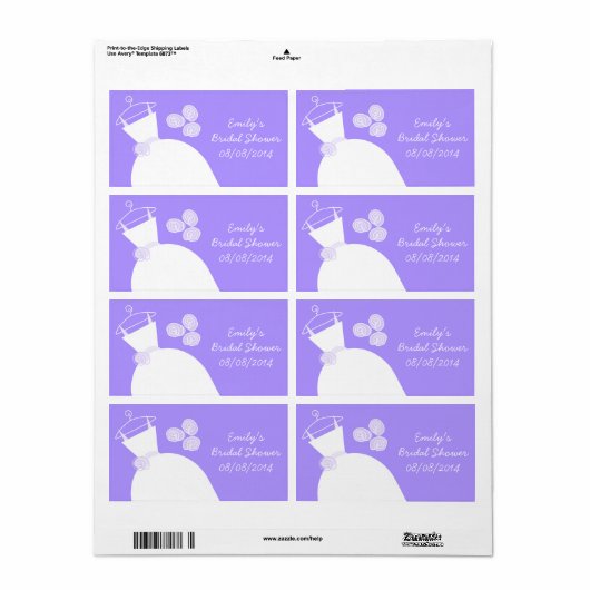 Trouwjurk Paarse Vrijgezellenfeest horizontaal Etiket (Full Sheet)