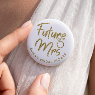 Trouwjurk pin goud voor toekomstige mevrouw ronde button 5,7 cm