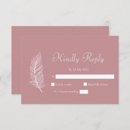 Trouwjurk ROE Roze & Wit Eenvoudig RSVP Kaartje (Voorkant / Achterkant)