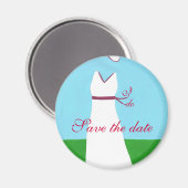 Trouwjurk, rood lint, Bewaar de datummagneet Magneet (Voorkant / Achterkant)